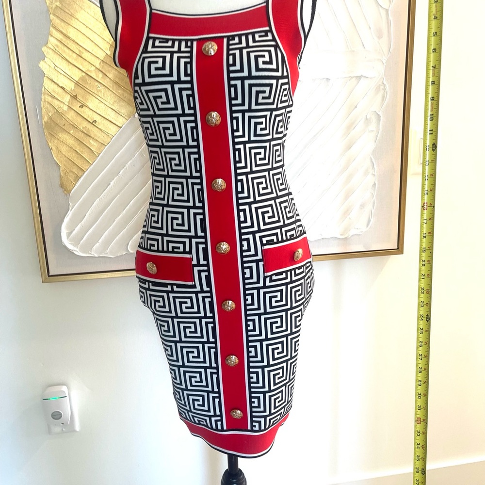 Geometric Red and Black Dress